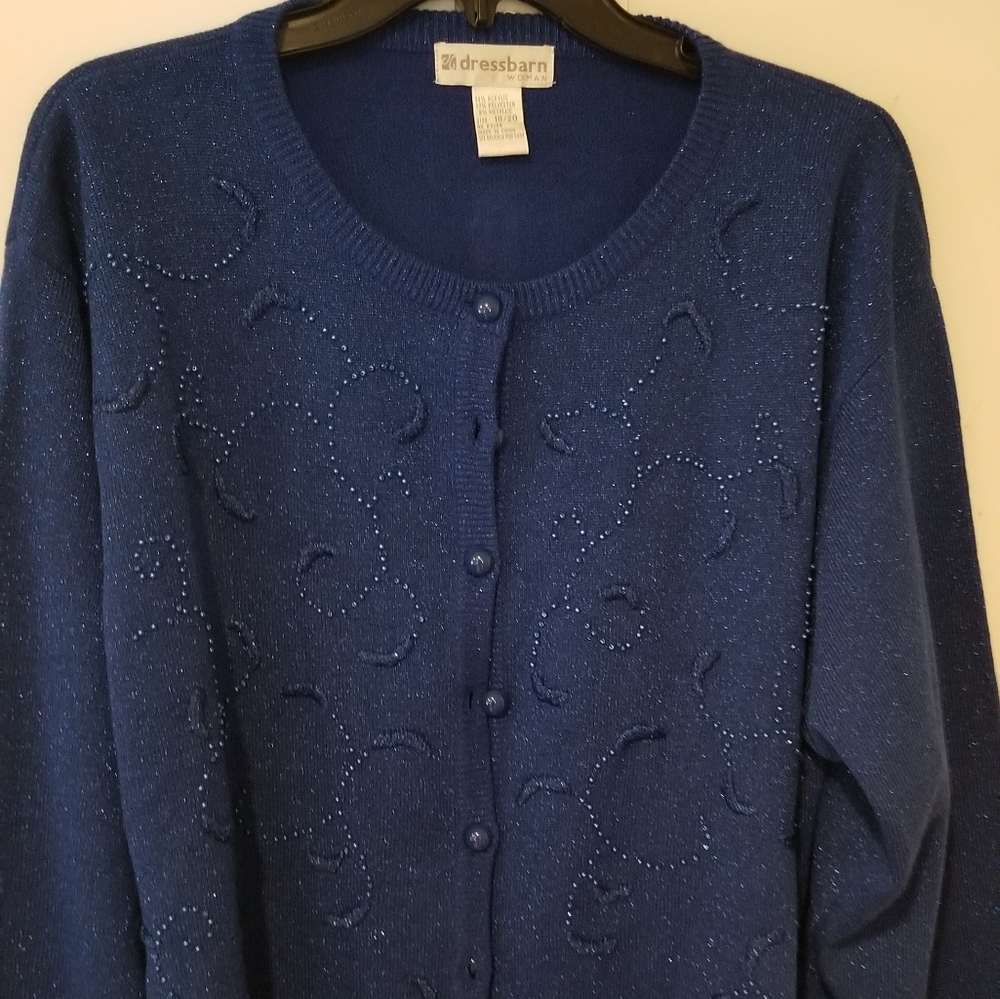 Dressbarn Woman Blue Sweater with Beaded Embellishments Size 18/20